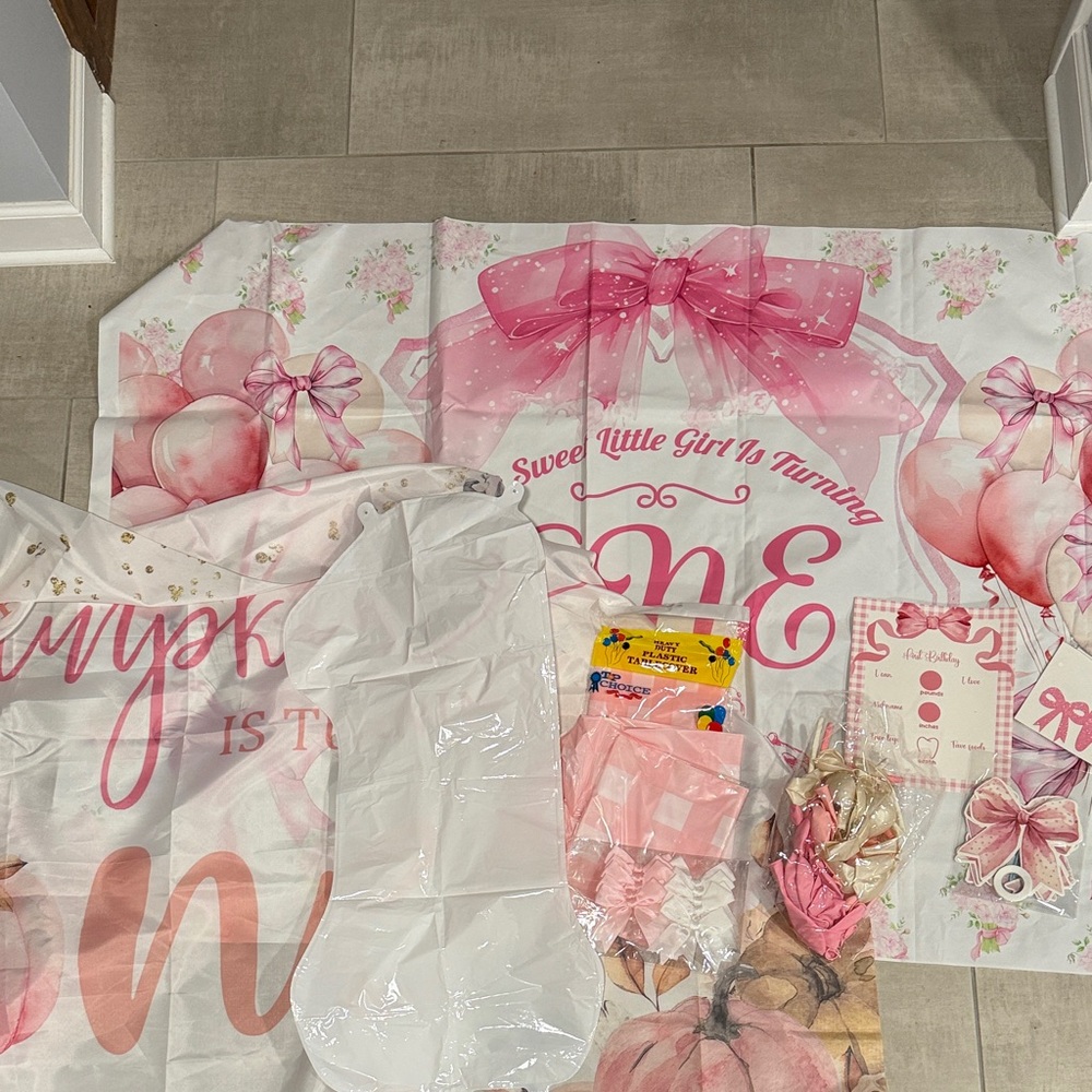 Pink Floral Birthday Party Banner